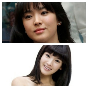 Above: Song Hye Kyo Below: Jung Ka Eun Jung Ka Eun as you may remember, is one of So Ji Sub's employees in Master's Sun. Her face is a combination of Song Hye Gyo and SNSD's Hyoyeon. 